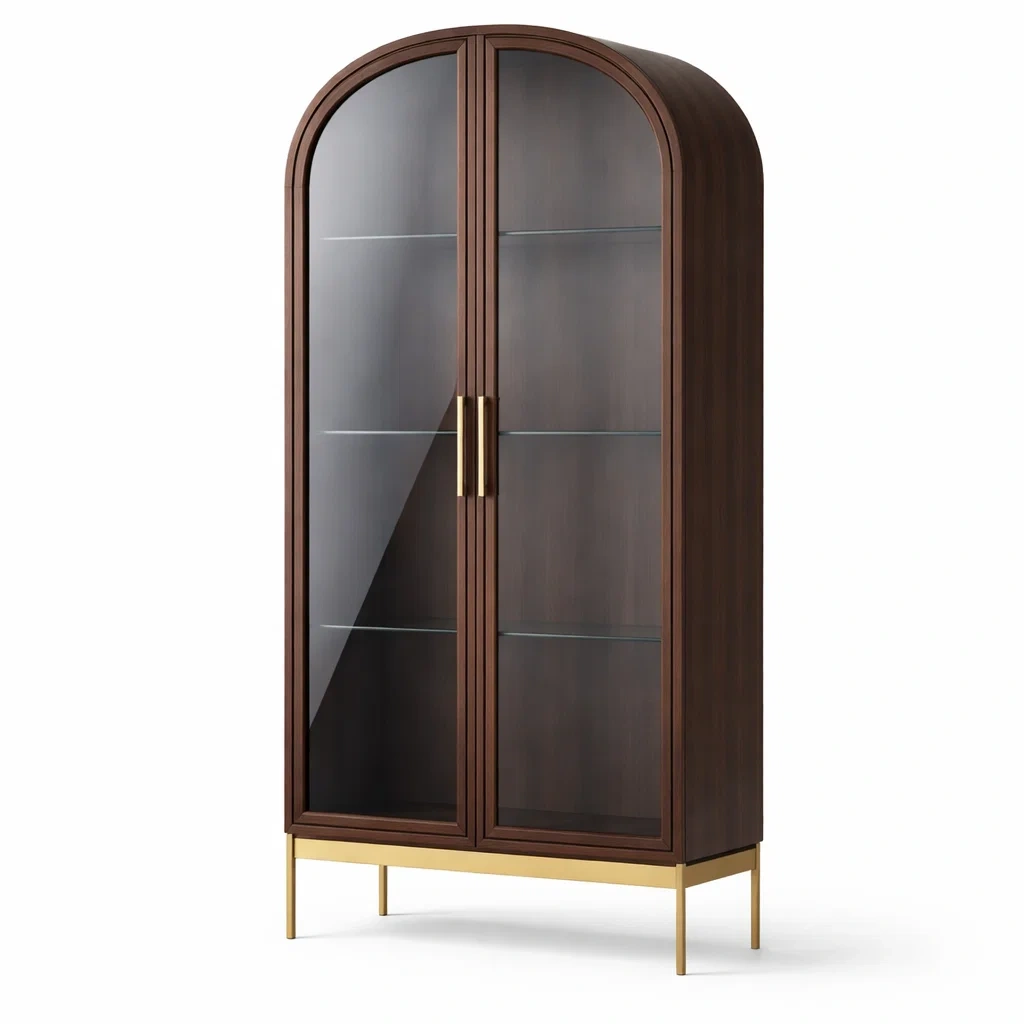Vetrina ad arco in legno e vetro temperato marrone-DREAMCHICNEST
