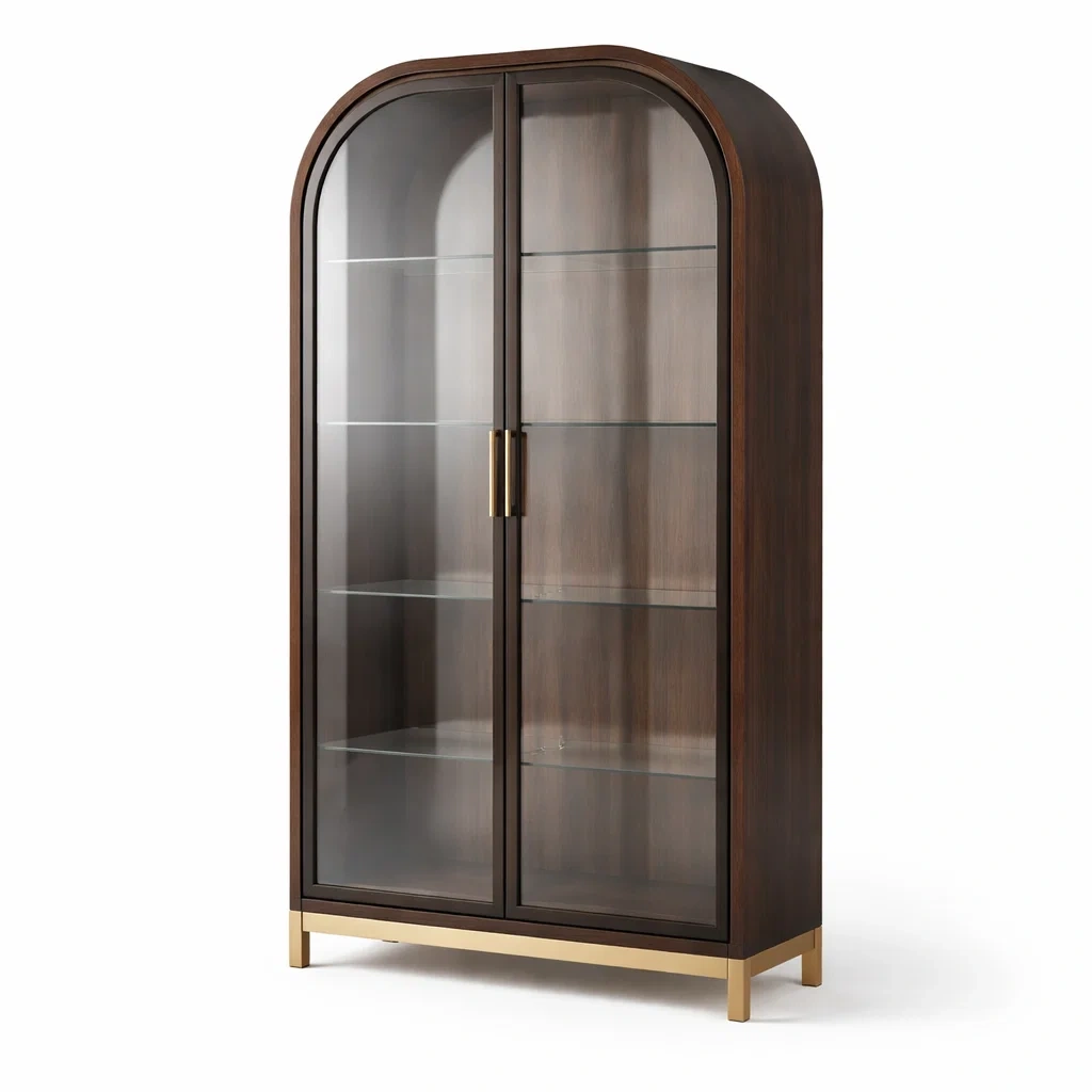 Vetrina alta in legno di noce con ante in vetro temperato-DREAMCHICNEST