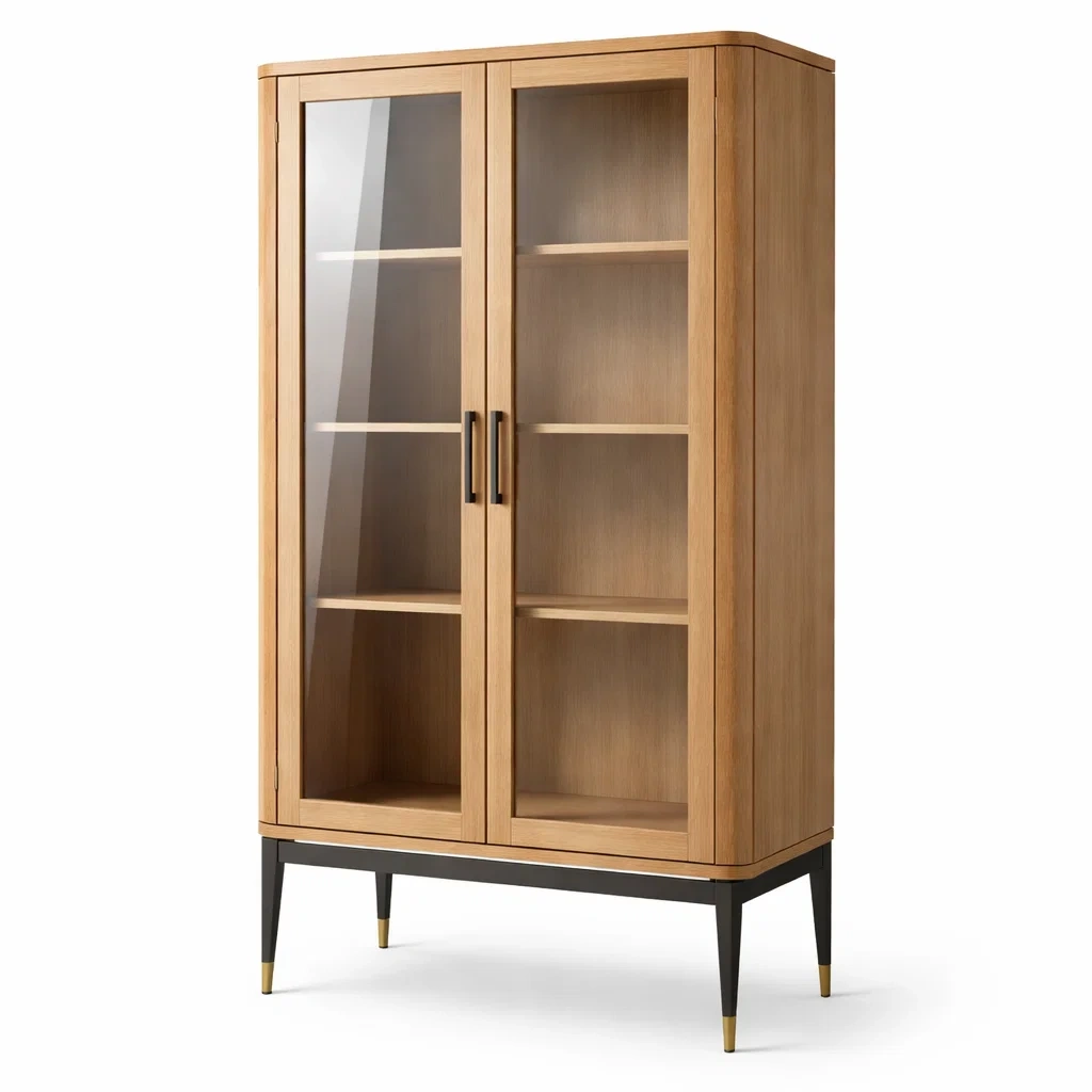 Vetrina in legno con porte in vetro temperato e gambe in metallo-DREAMCHICNEST
