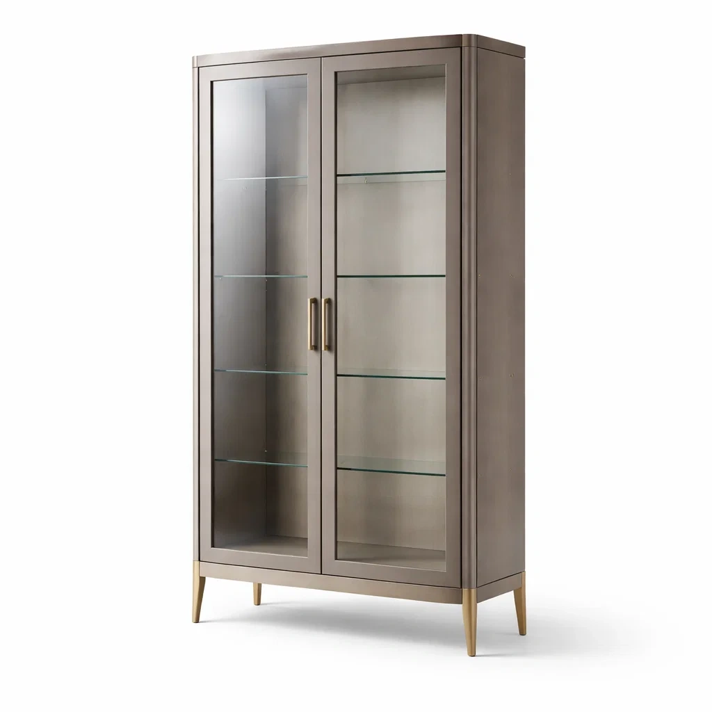 Vetrina in legno mdf grigio con ante in vetro temperato-DREAMCHICNEST