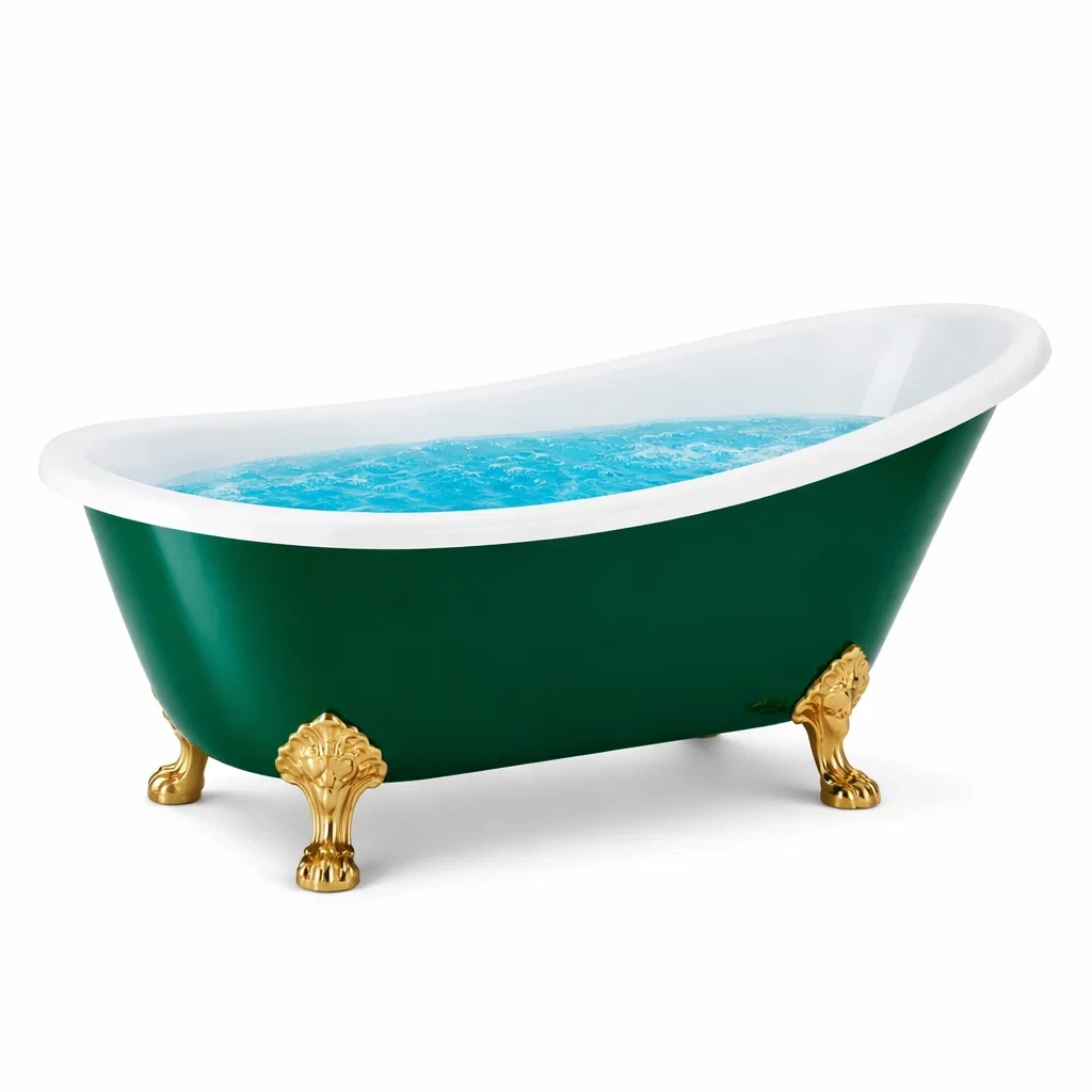 Vasca da bagno indipendente in acciaio smaltato verde con piedi dorati-DREAMCHICNEST