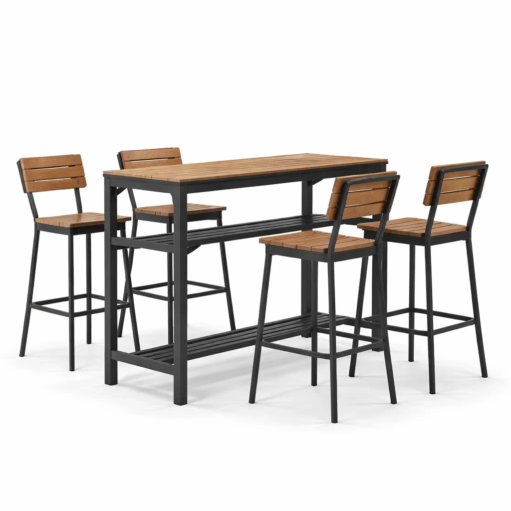 Set bar con tavolo e sgabelli in legno e metallo nero-DREAMCHICNEST