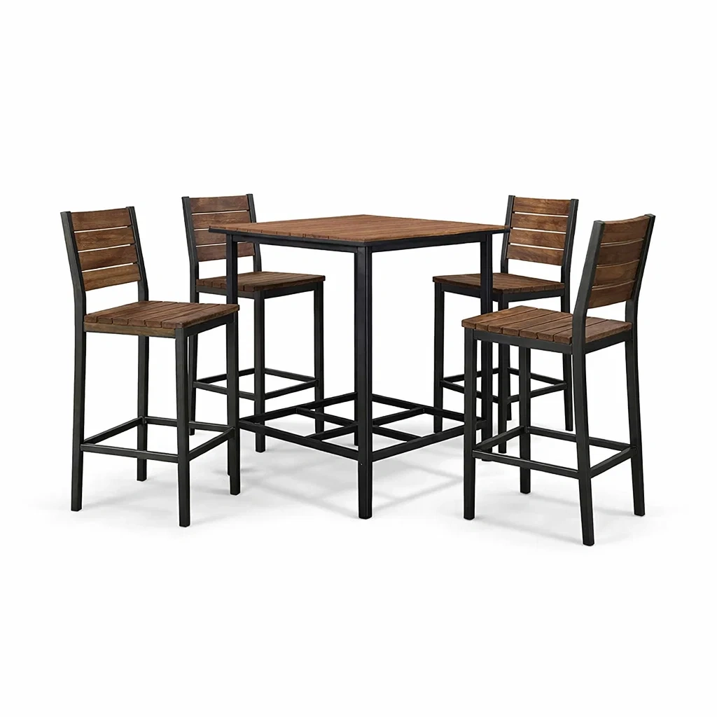 Set bar con tavolo alto e sedie in legno massello e metallo-DREAMCHICNEST