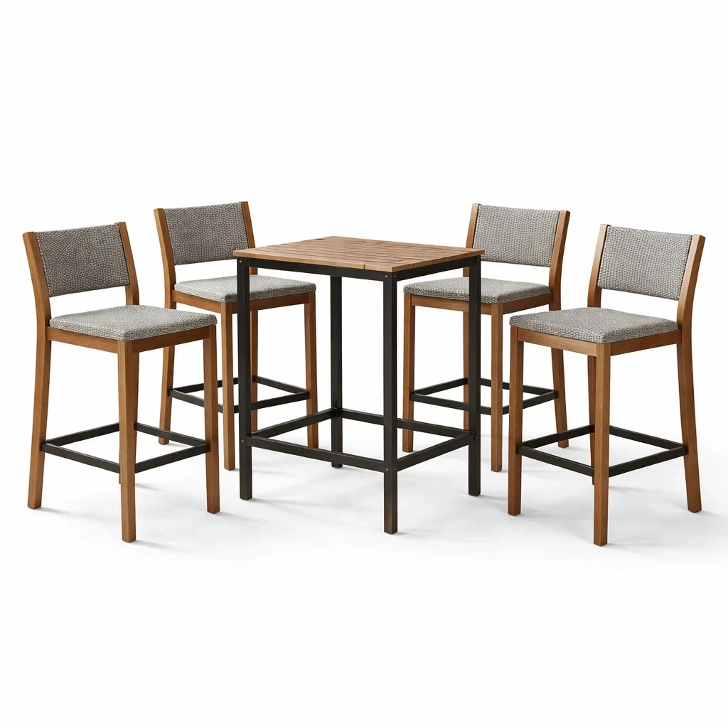 Set bar con tavolo e sedie in legno e acciaio-DREAMCHICNEST