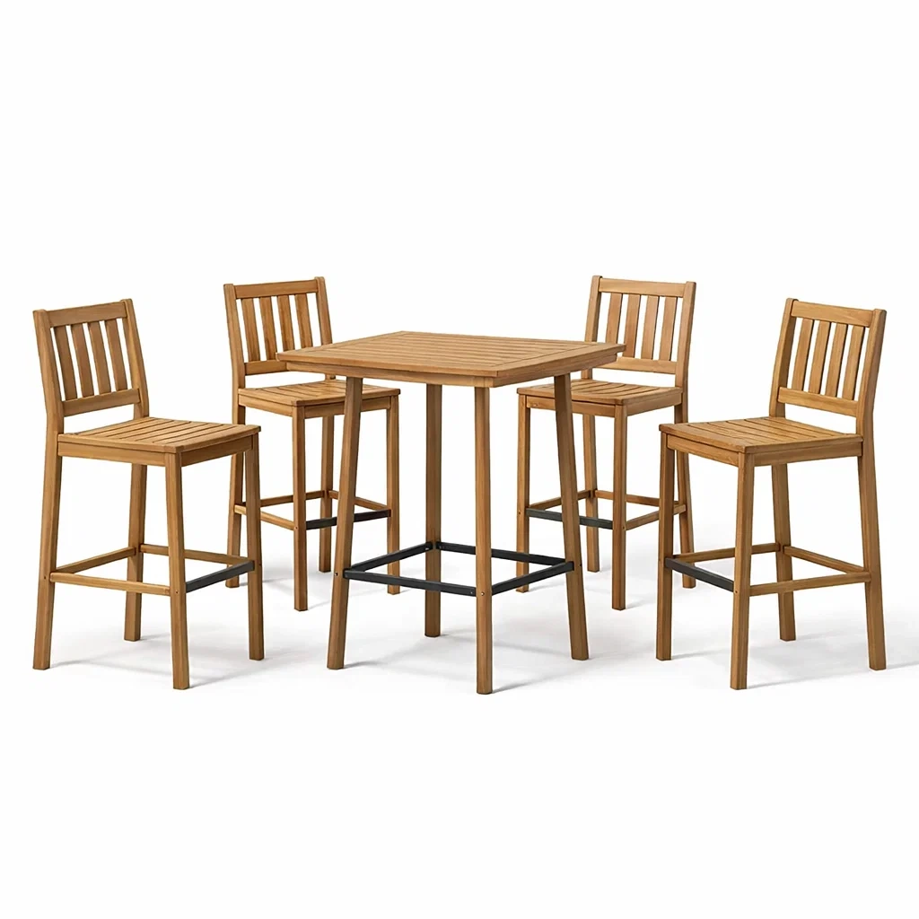 Set bar con tavolo alto in legno di acacia e sgabelli-DREAMCHICNEST