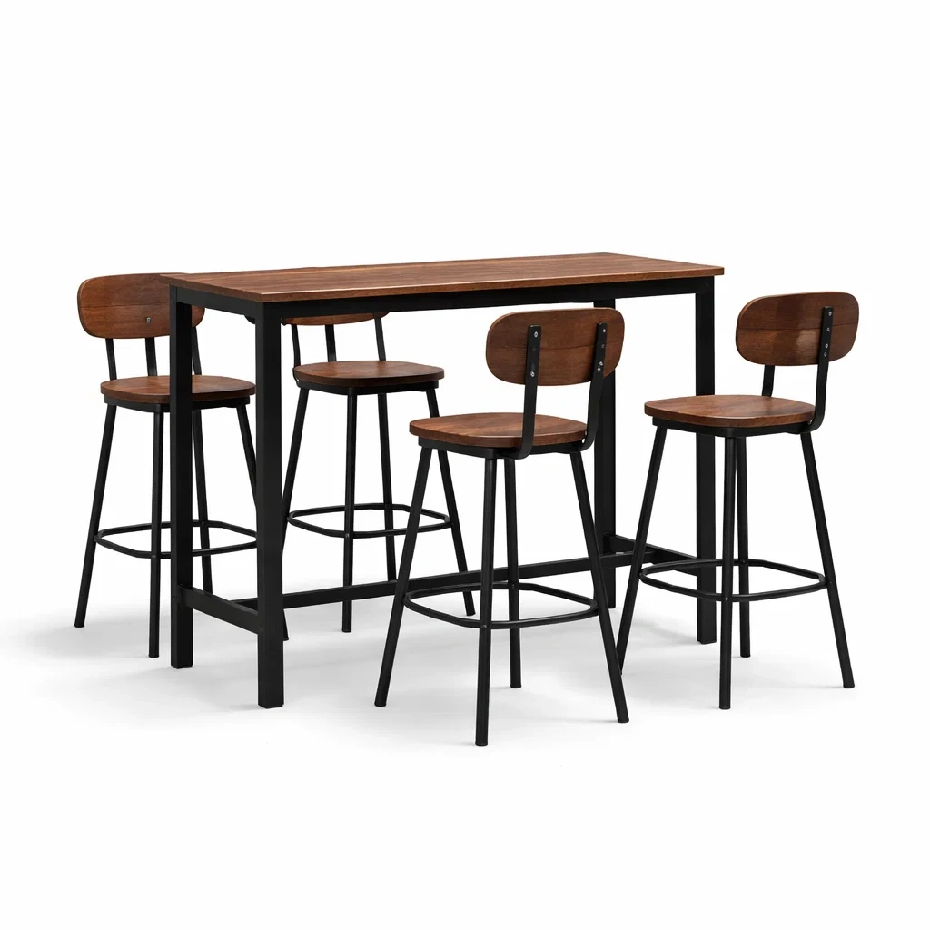 Set bar con tavolo alto e sgabelli in legno e metallo marrone e nero-DREAMCHICNEST