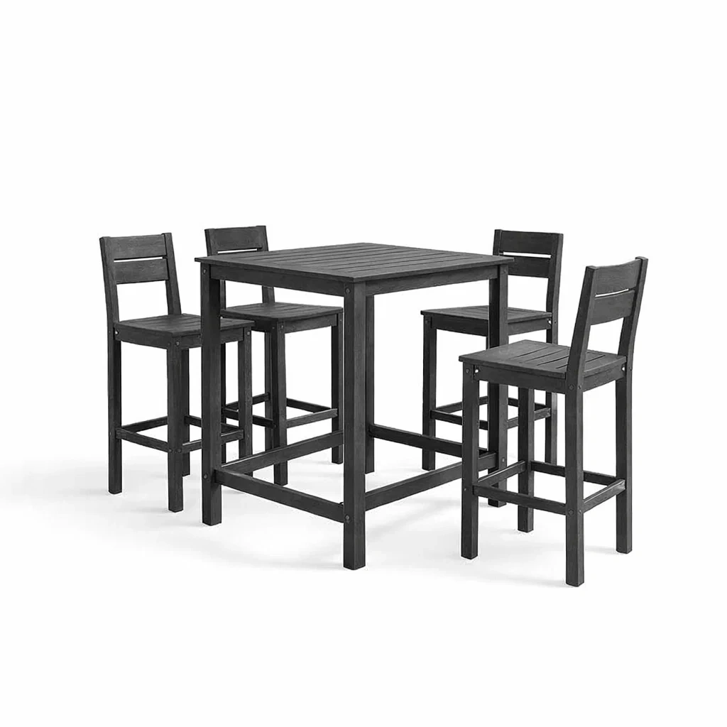 Set bar con tavolo alto quadrato in legno di acacia e sgabelli nero-DREAMCHICNEST
