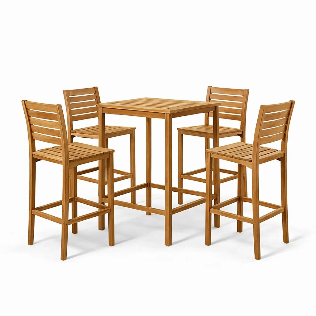 Set bar in legno di acacia con tavolo e sedie alte-DREAMCHICNEST
