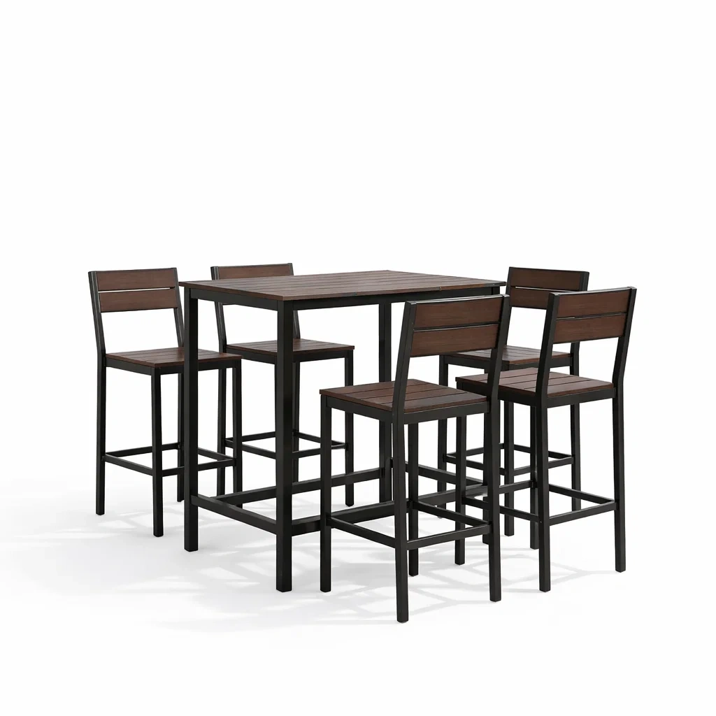 Set bar con tavolo e sedie alte in legno e metallo marrone e nero-DREAMCHICNEST