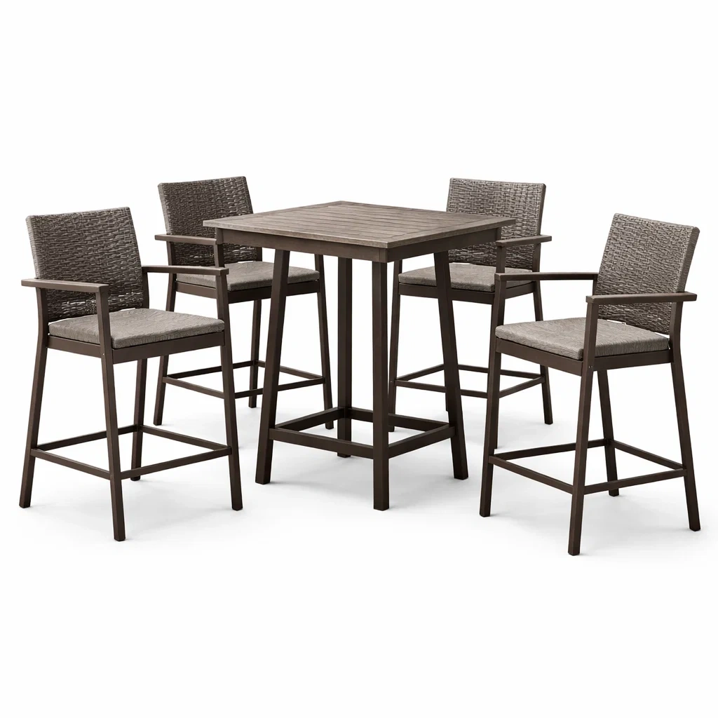 Set bar in alluminio con seduta in rattan sintetico e cuscini in poliestere-DREAMCHICNEST