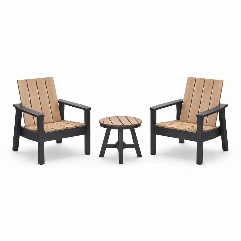 Set da relax piccolo in legno e plastica nero con sedie e tavolino rotondo-DREAMCHICNEST