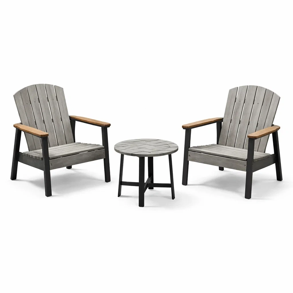 Set da relax piccolo in polywood grigio e legno di acacia-DREAMCHICNEST
