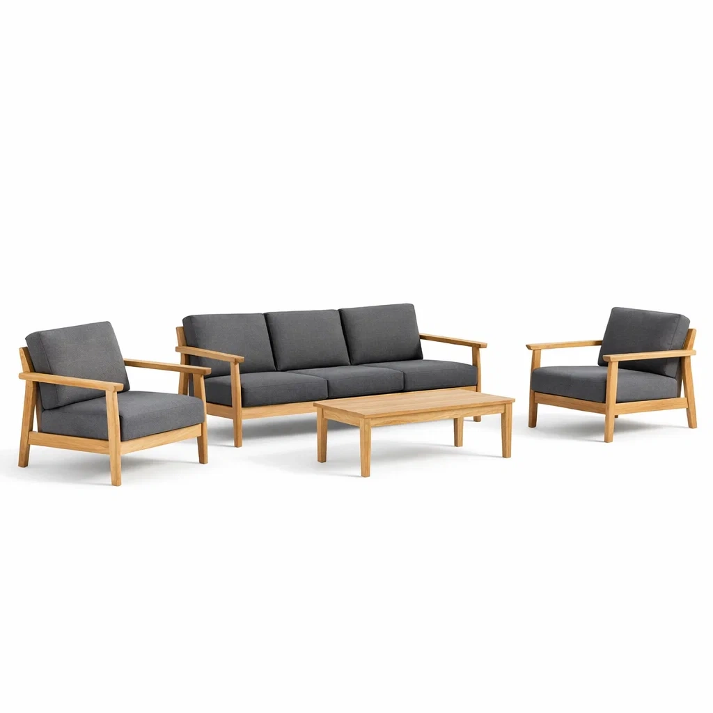 Set di divani in legno e tessuto grigio-DREAMCHICNEST