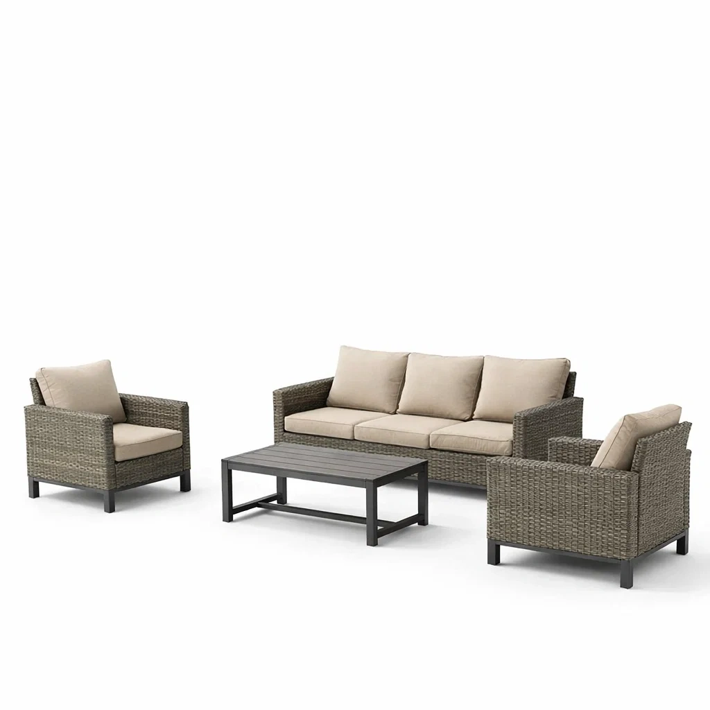 Set di divani da giardino in rattan sintetico con cuscini e tavolino-DREAMCHICNEST