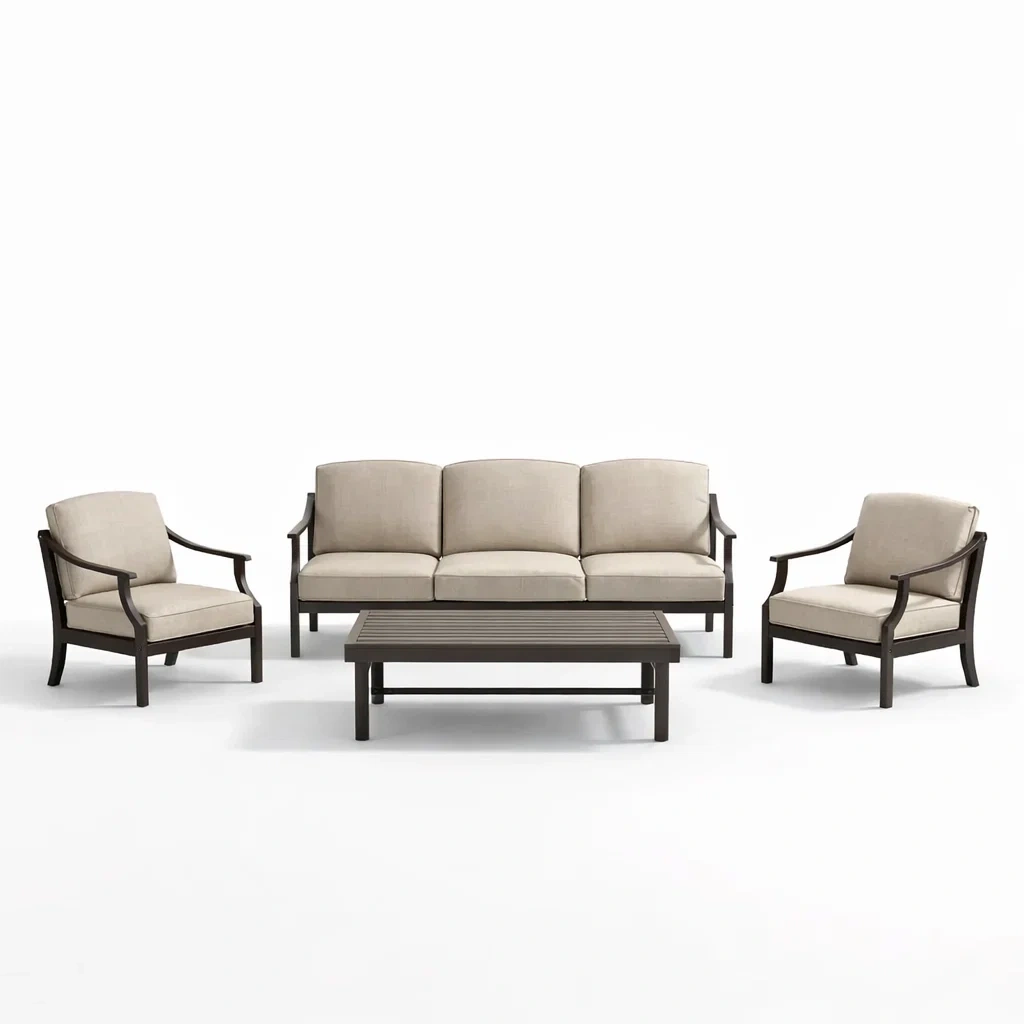 Set di divani da giardino in alluminio con cuscini beige-DREAMCHICNEST