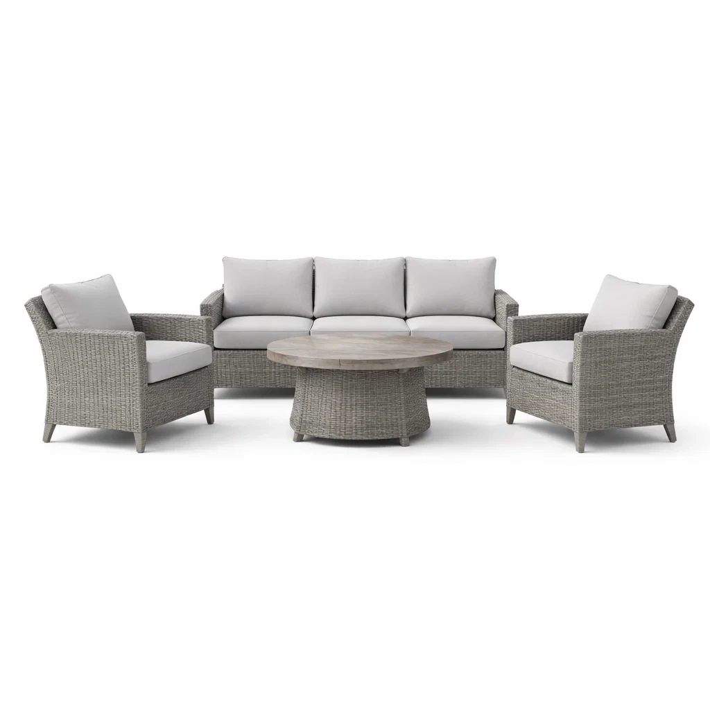 Set di divani da esterno in rattan con poltrone e tavolo rotondo-DREAMCHICNEST