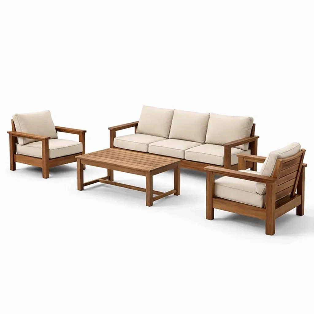 Set di divani da esterno in legno massello e tessuto beige-DREAMCHICNEST