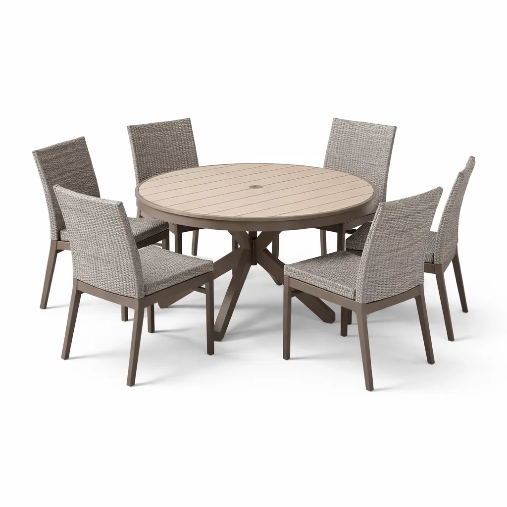 Set tavolo e sedie da esterno in alluminio e polietilene con sedie intrecciate-DREAMCHICNEST