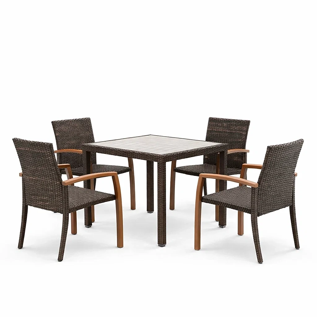 Set tavolo e sedie da giardino in polyrattan con tavolo in vetro e sedie-DREAMCHICNEST