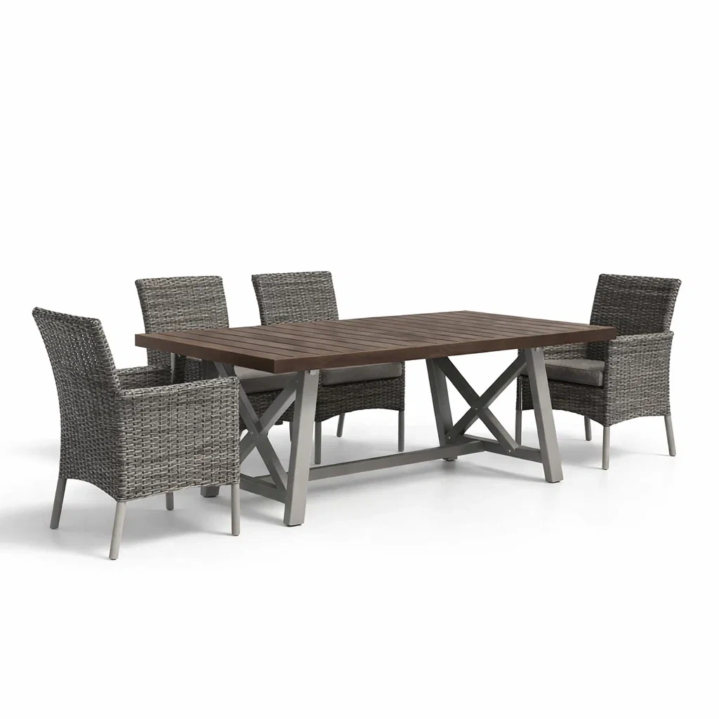 Set tavolo e sedie da giardino in legno di acacia e rattan sintetico-DREAMCHICNEST