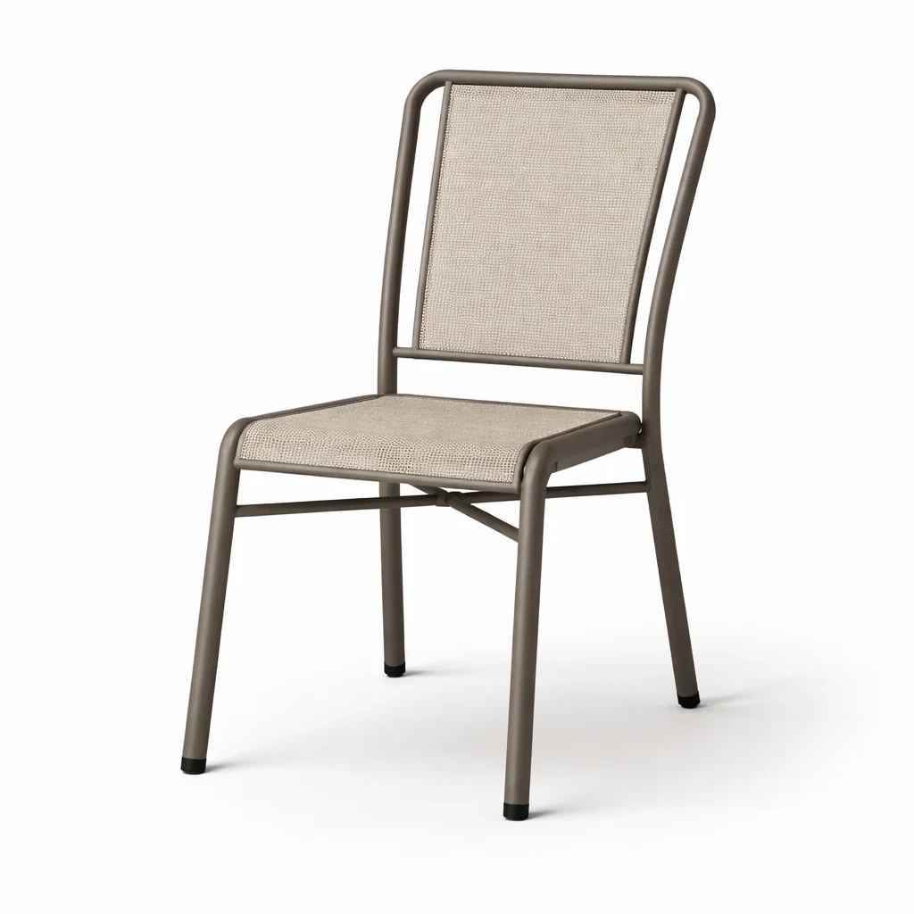 Sedia da pranzo da esterno in acciaio con seduta in tessuto poliestere grigio-DREAMCHICNEST