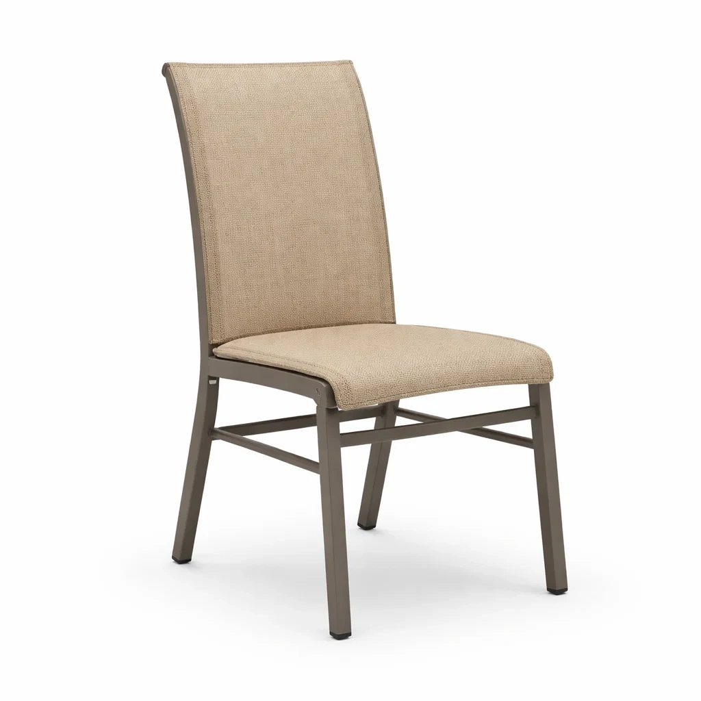 Sedia da pranzo in metallo con rivestimento in tessuto beige-DREAMCHICNEST