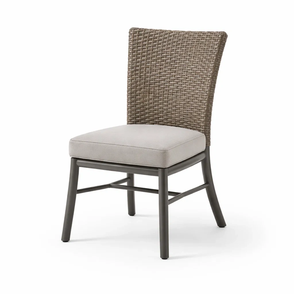 Sedia da pranzo in metallo e rattan sintetico con cuscino grigio-DREAMCHICNEST