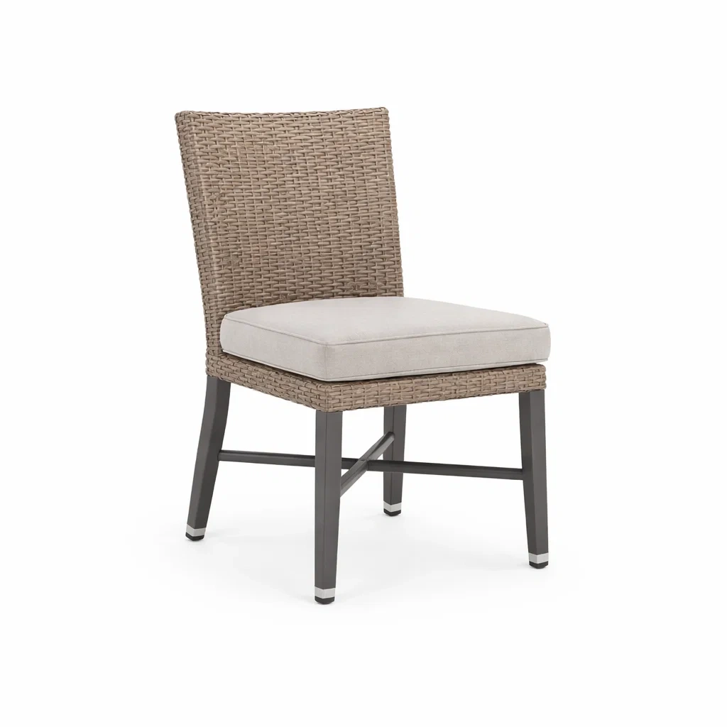Sedia da pranzo da esterno in rattan con cuscino tessuto beige-DREAMCHICNEST