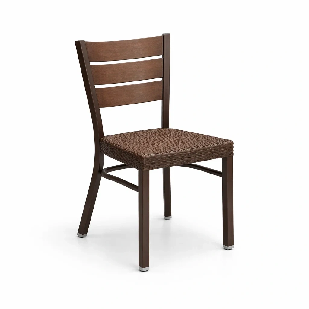 Sedia da pranzo in metallo marrone con seduta in rattan-DREAMCHICNEST