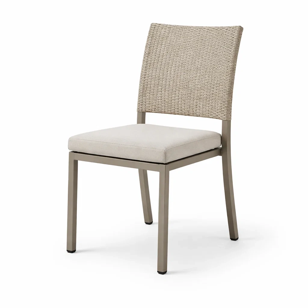 Sedia da pranzo in metallo e rattan sintetico beige-DREAMCHICNEST