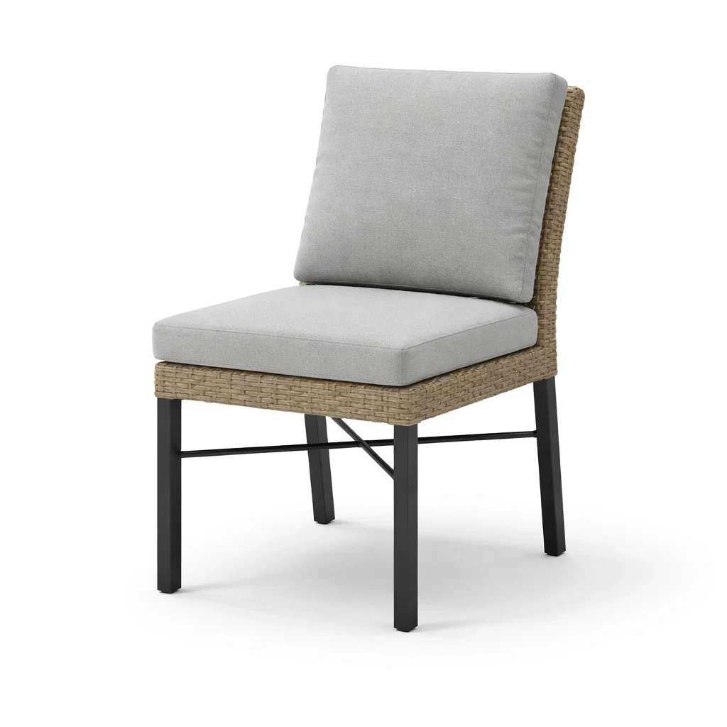 Sedia da pranzo in metallo e rattan con cuscini grigi-DREAMCHICNEST