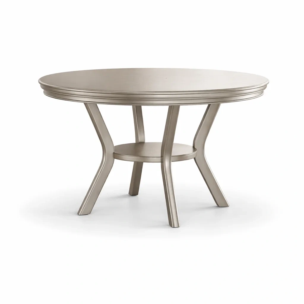 Tavolo da pranzo rotondo in metallo nickel satinato-DREAMCHICNEST