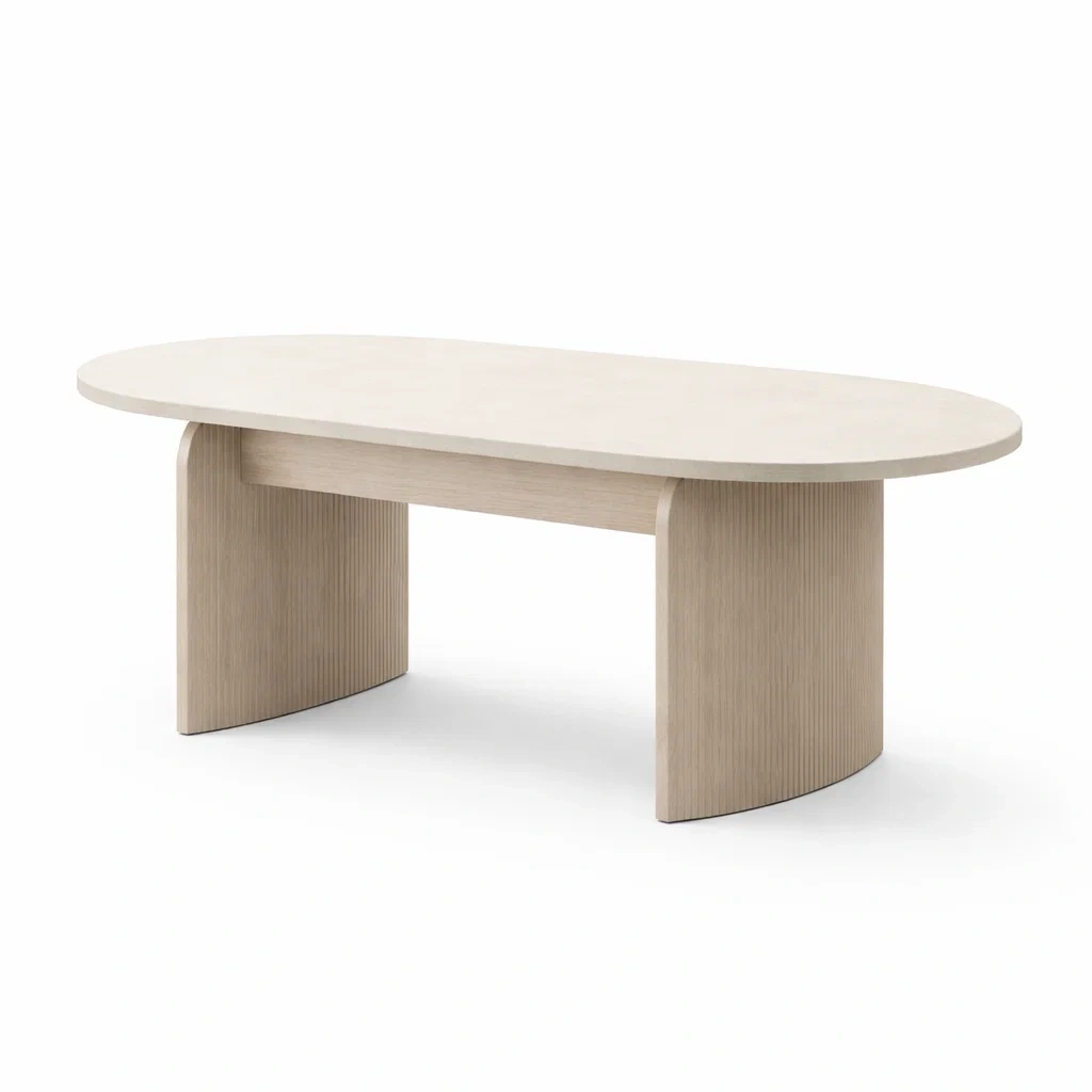 Tavolo da pranzo ovale in mdf rivestito in rovere beige chiaro-DREAMCHICNEST