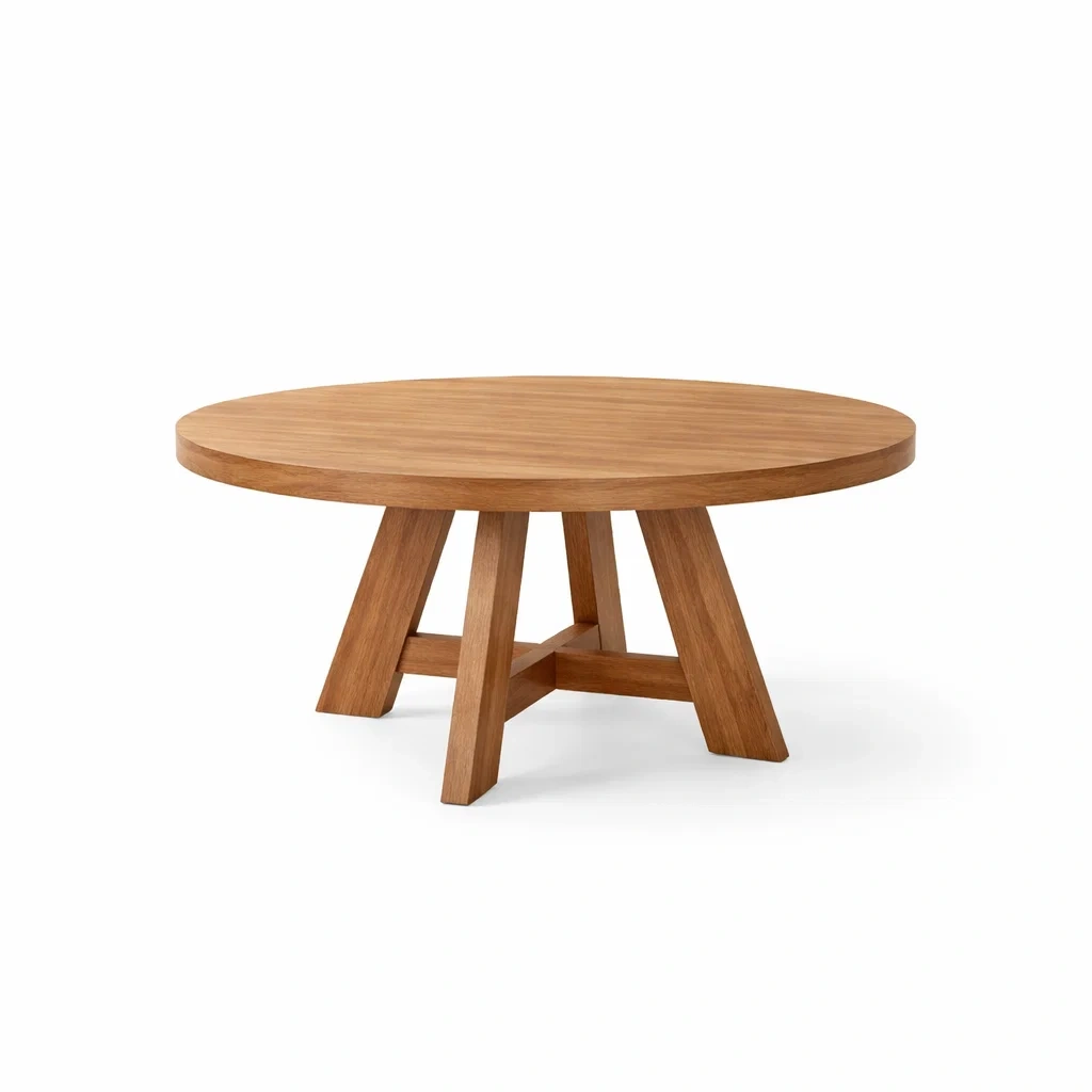 Tavolo da pranzo rotondo in legno teak-DREAMCHICNEST