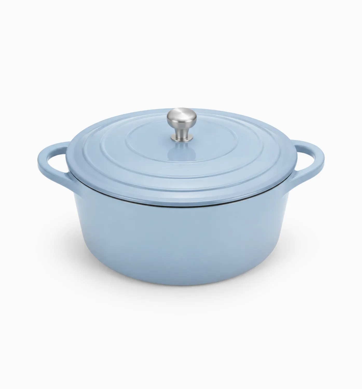 Cacerola Redonda de Hierro Fundido Azul Claro con Tapa