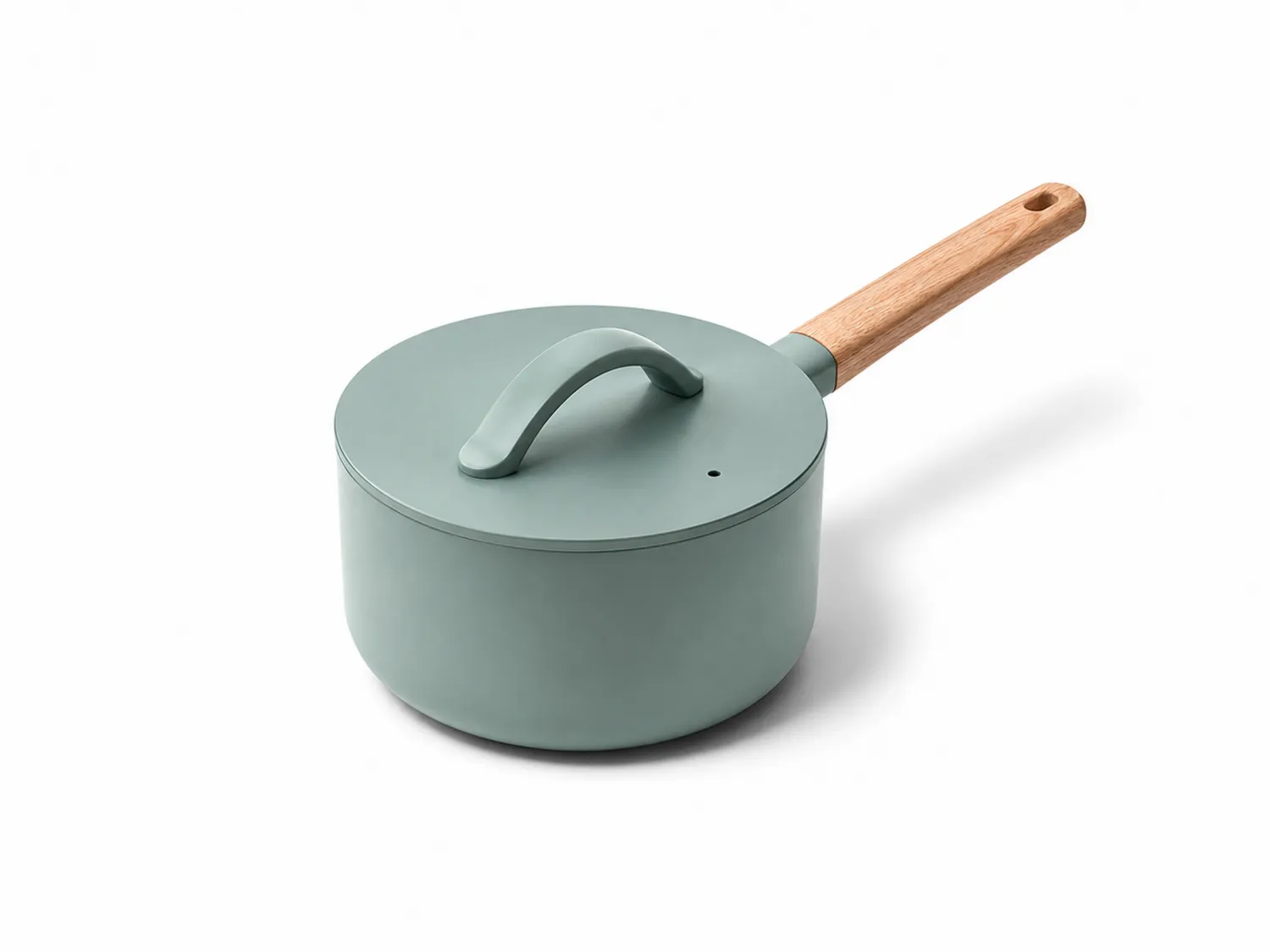 Cacerola Verde con Tapa y Mango de Madera Ergonómico