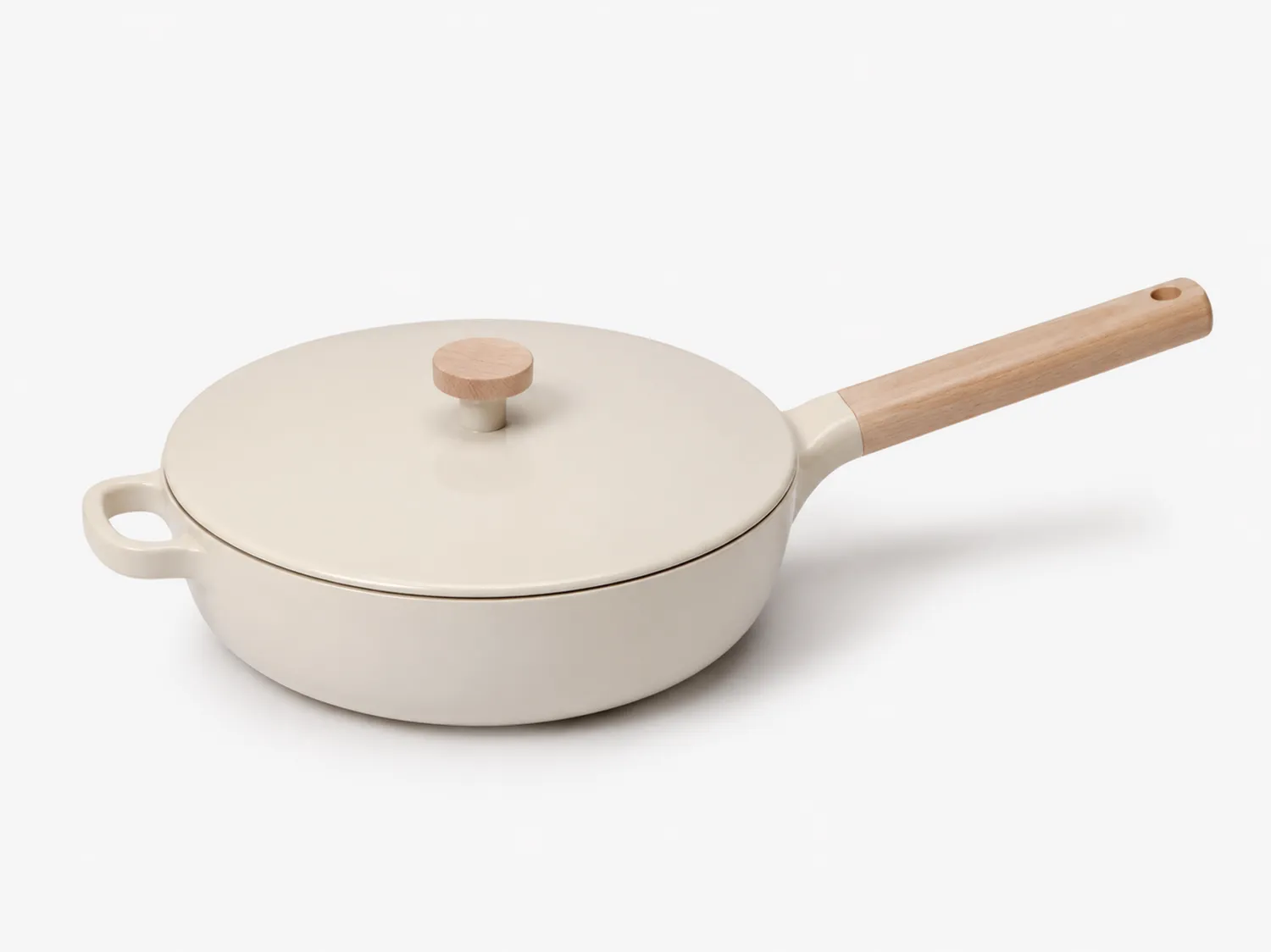Sartén con Tapa Crema Mango de Madera Antiadherente