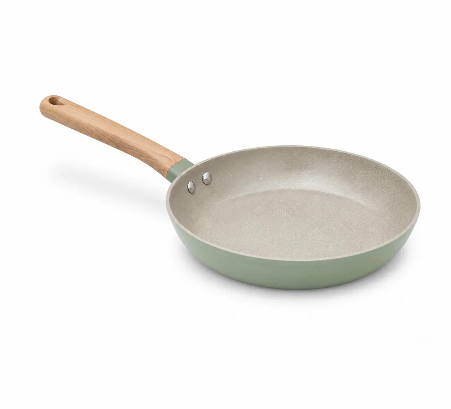 Sartén Antiadherente de Cerámica Verde con Mango de Madera, 28 cm