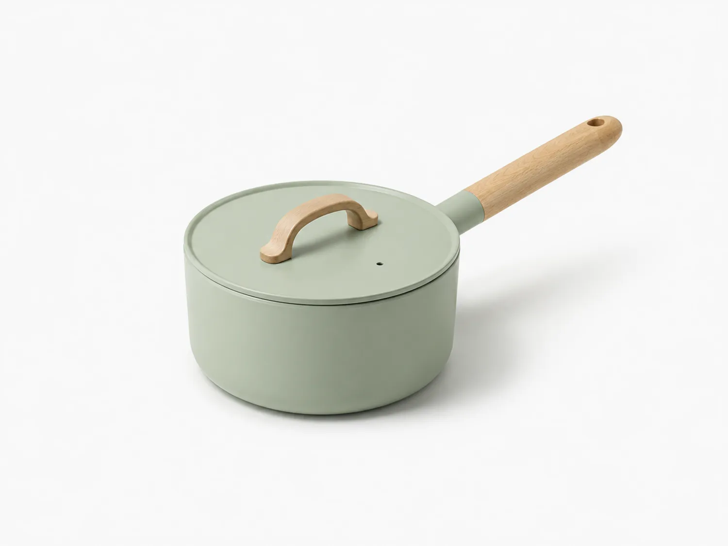 Cacerola Verde con Tapa y Mango de Madera