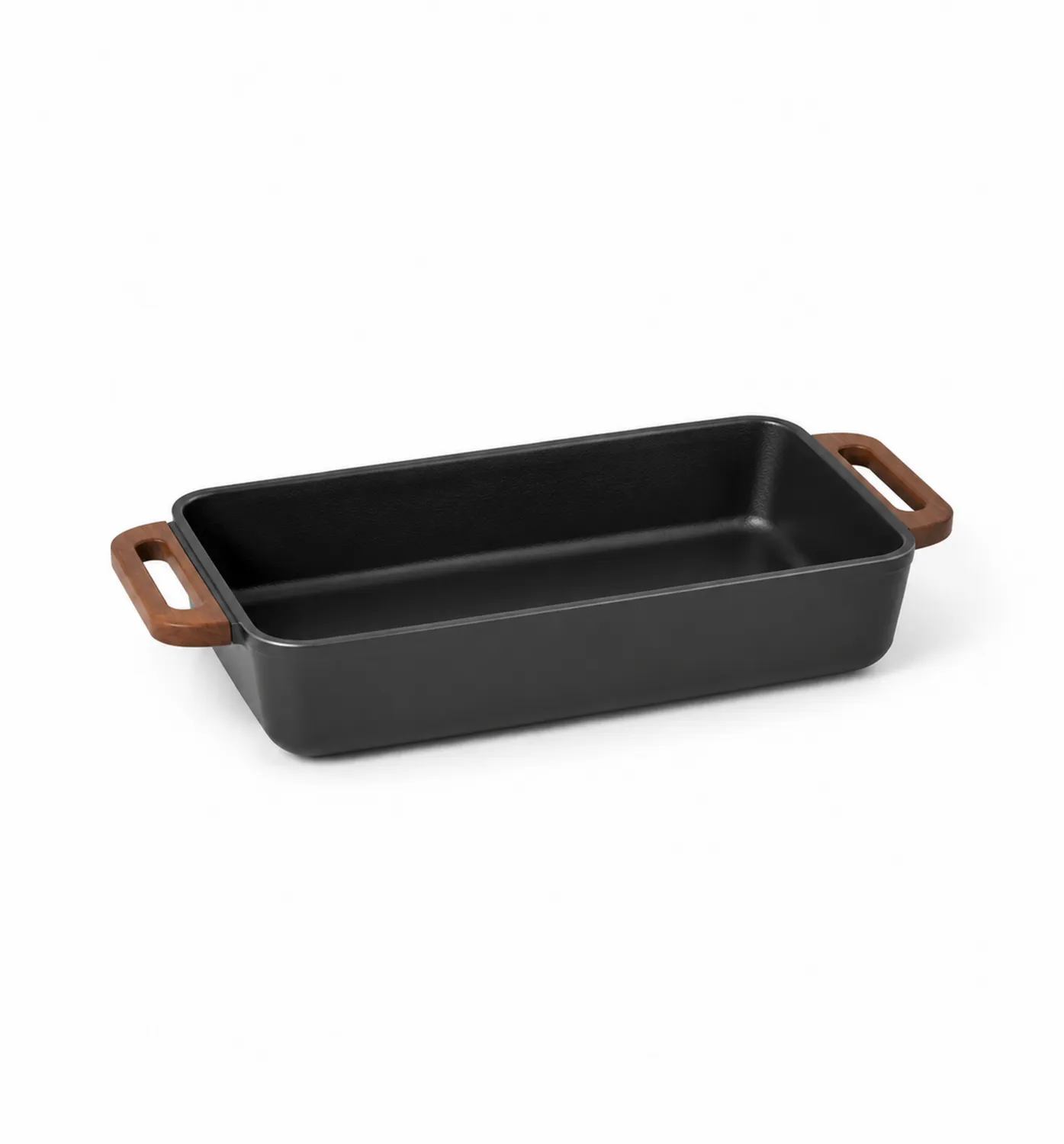 Bandeja de Horno Rectangular Negra con Asas de Madera