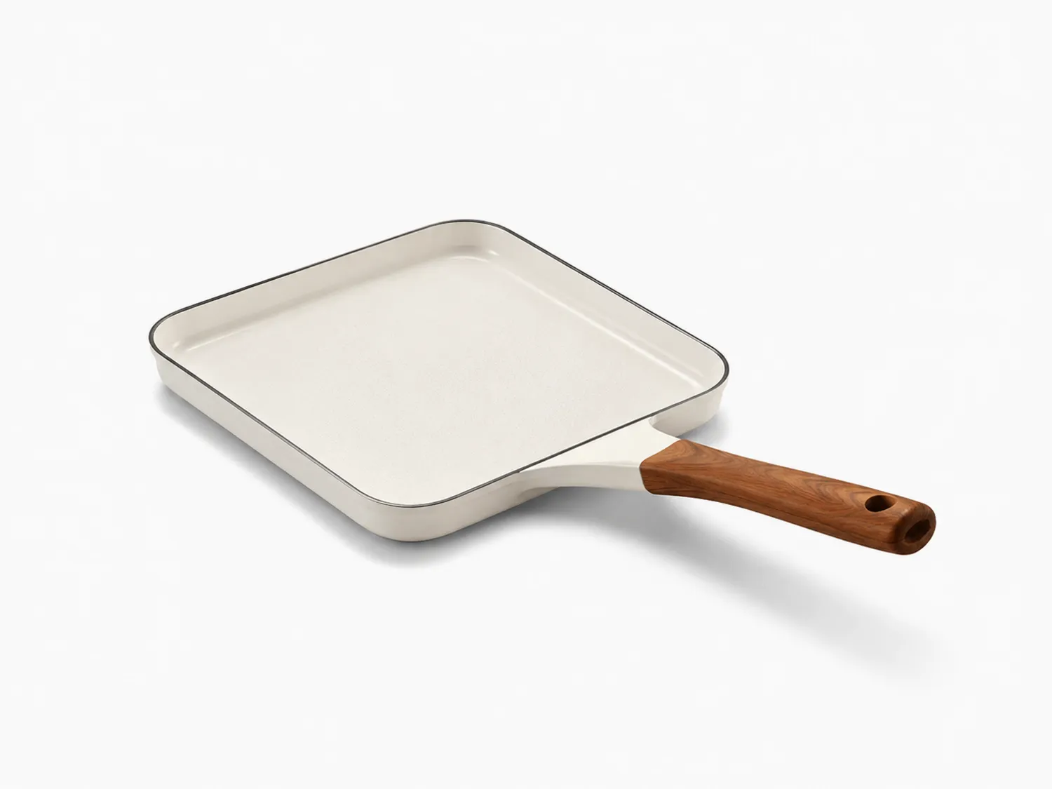 Sartén Cuadrada Crema con Mango de Madera