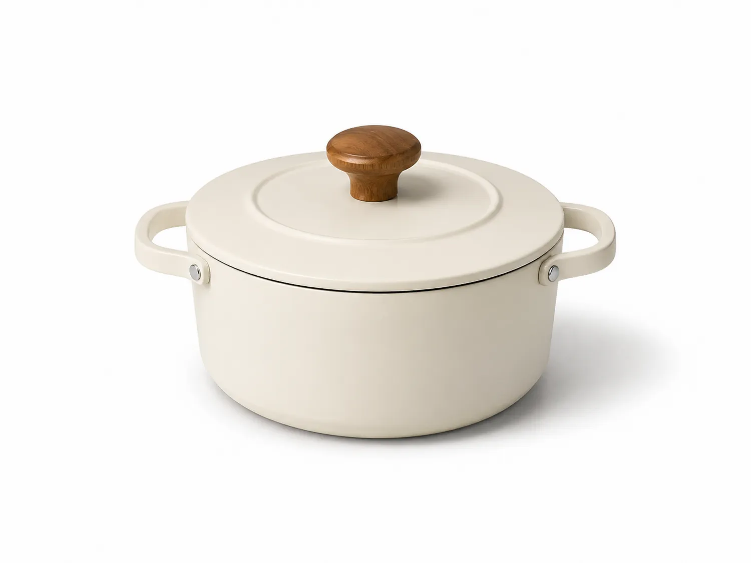 Cazuela redonda antiadherente con tapa de madera color crema