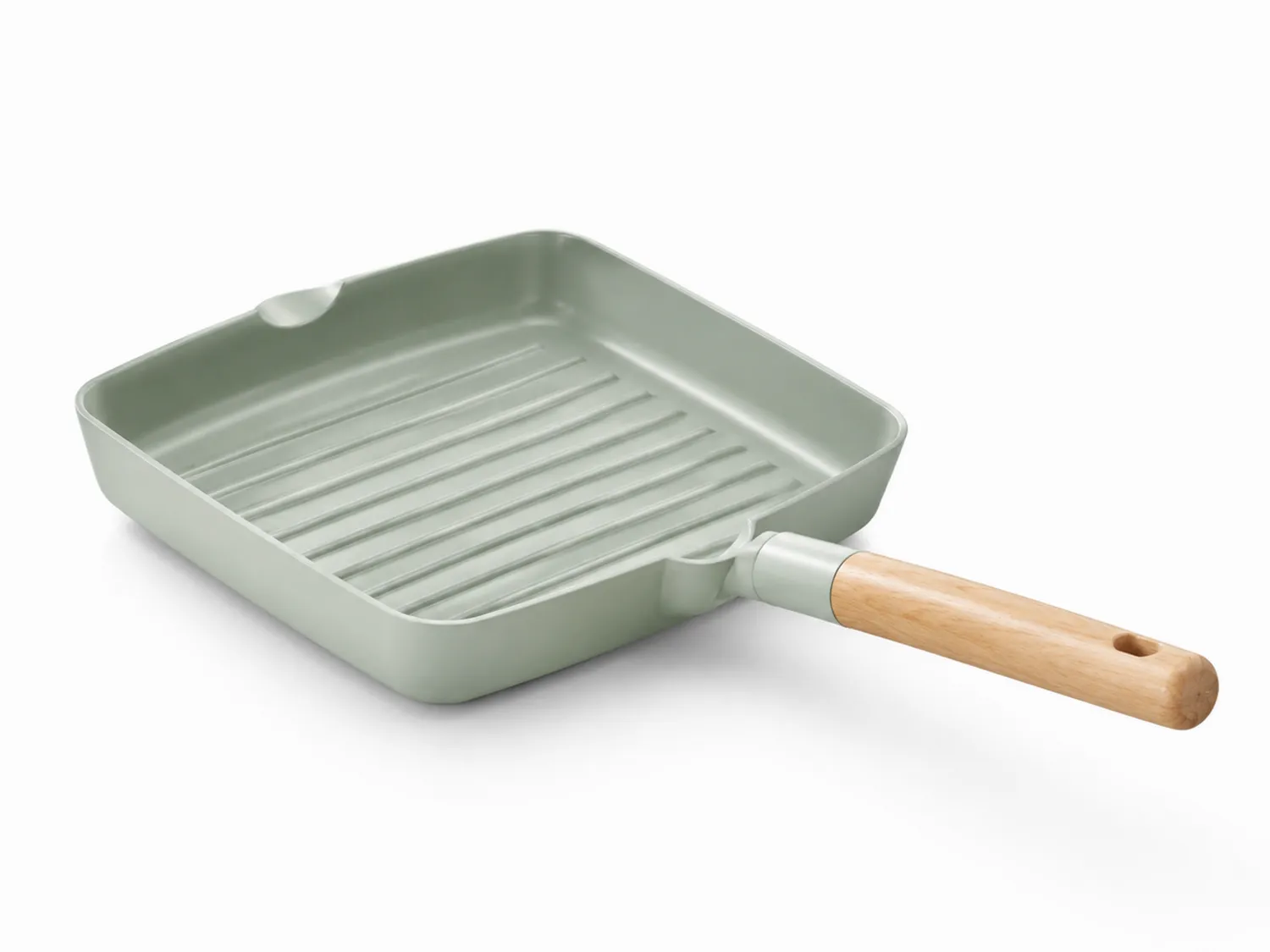 Sartén Grill Cuadrada Verde Suave con Mango de Madera