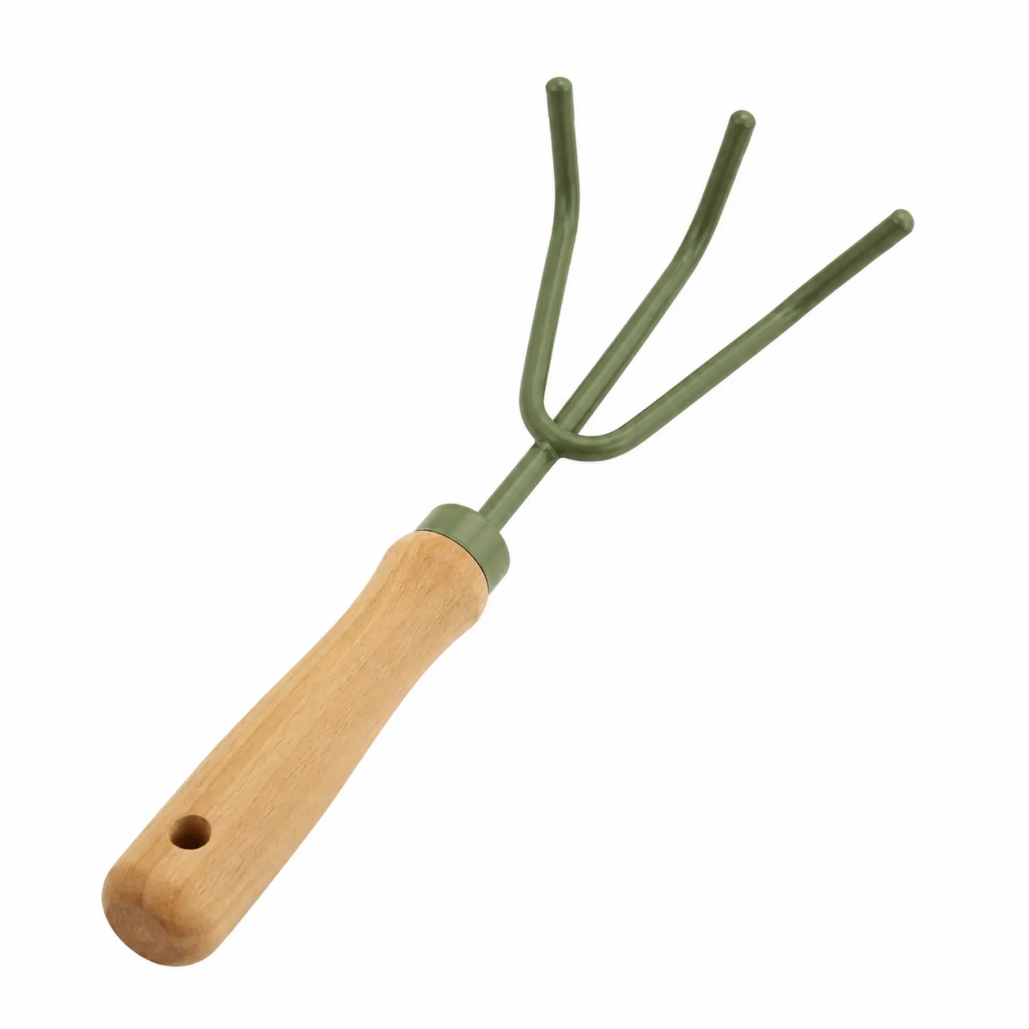 Cultivador de Mano con Mango de Madera y Cabeza Verde