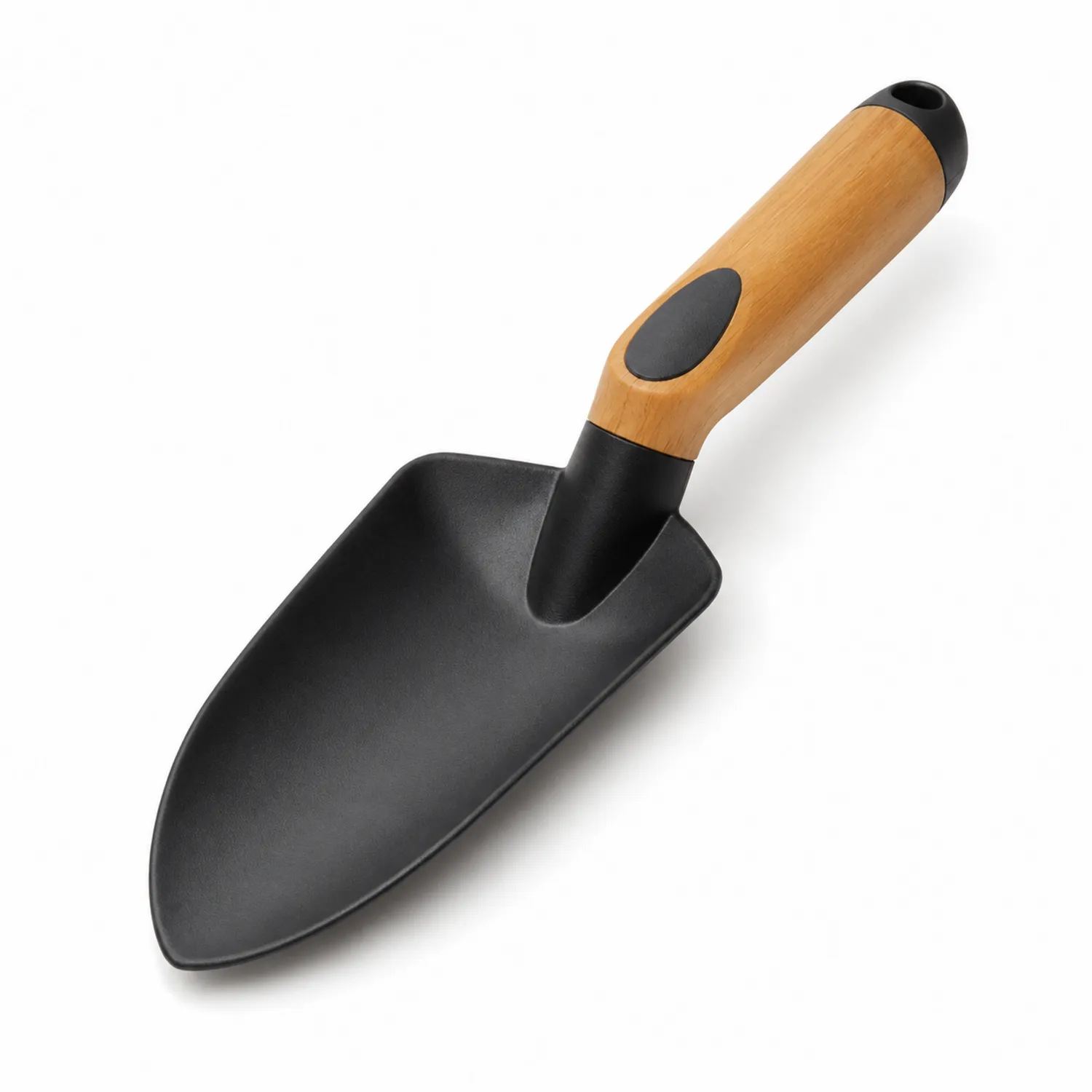 Pala de Mano para Jardinería con Mango de Madera y Cabeza Negra