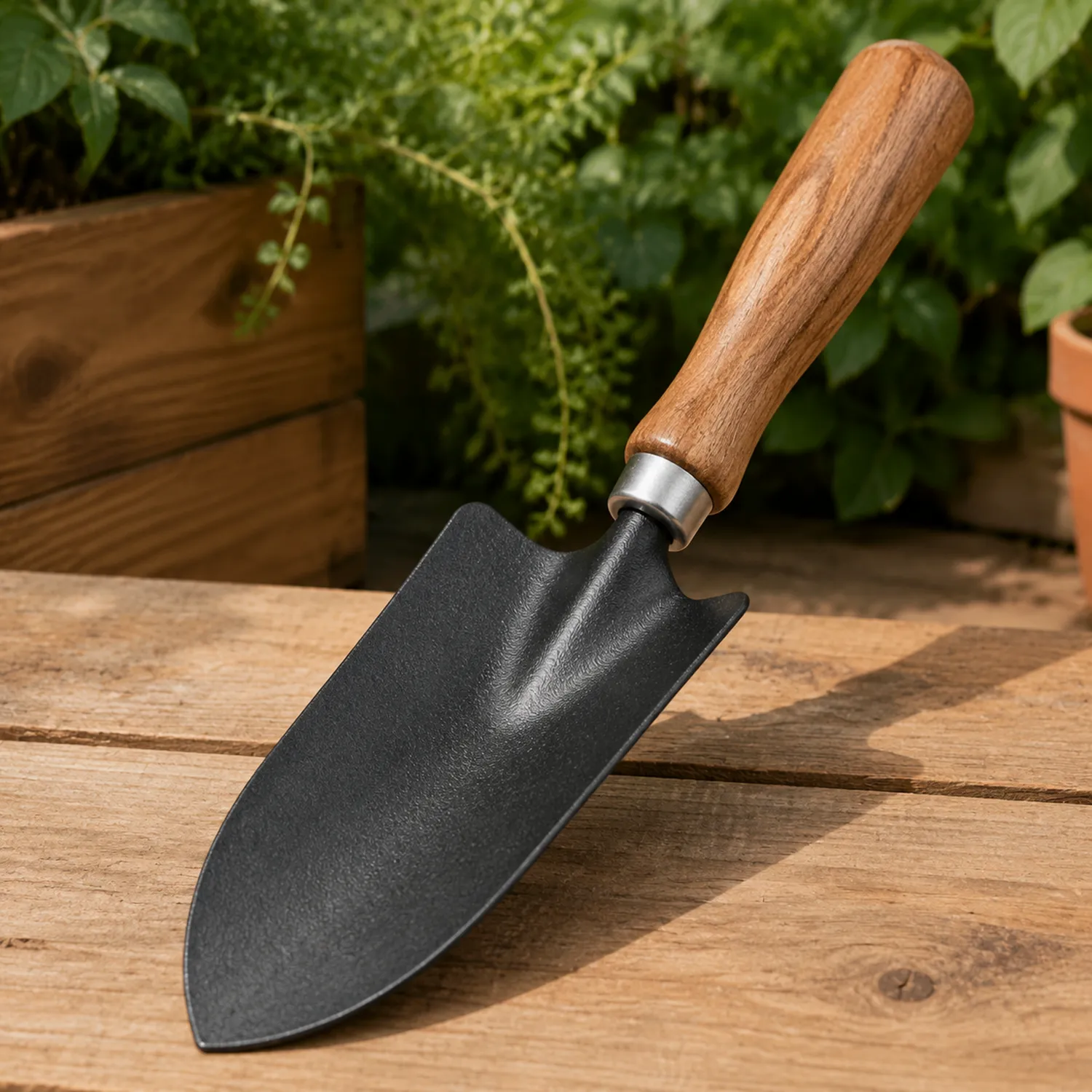 Pala de Jardinería con Mango de Madera y Cabeza Negra 30 cm