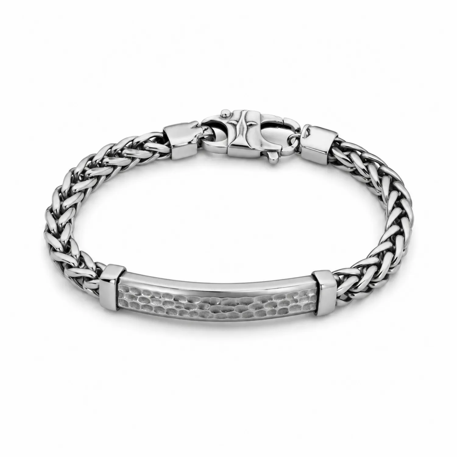 Bracelet Maille Tressée en Acier Inoxydable Argenté