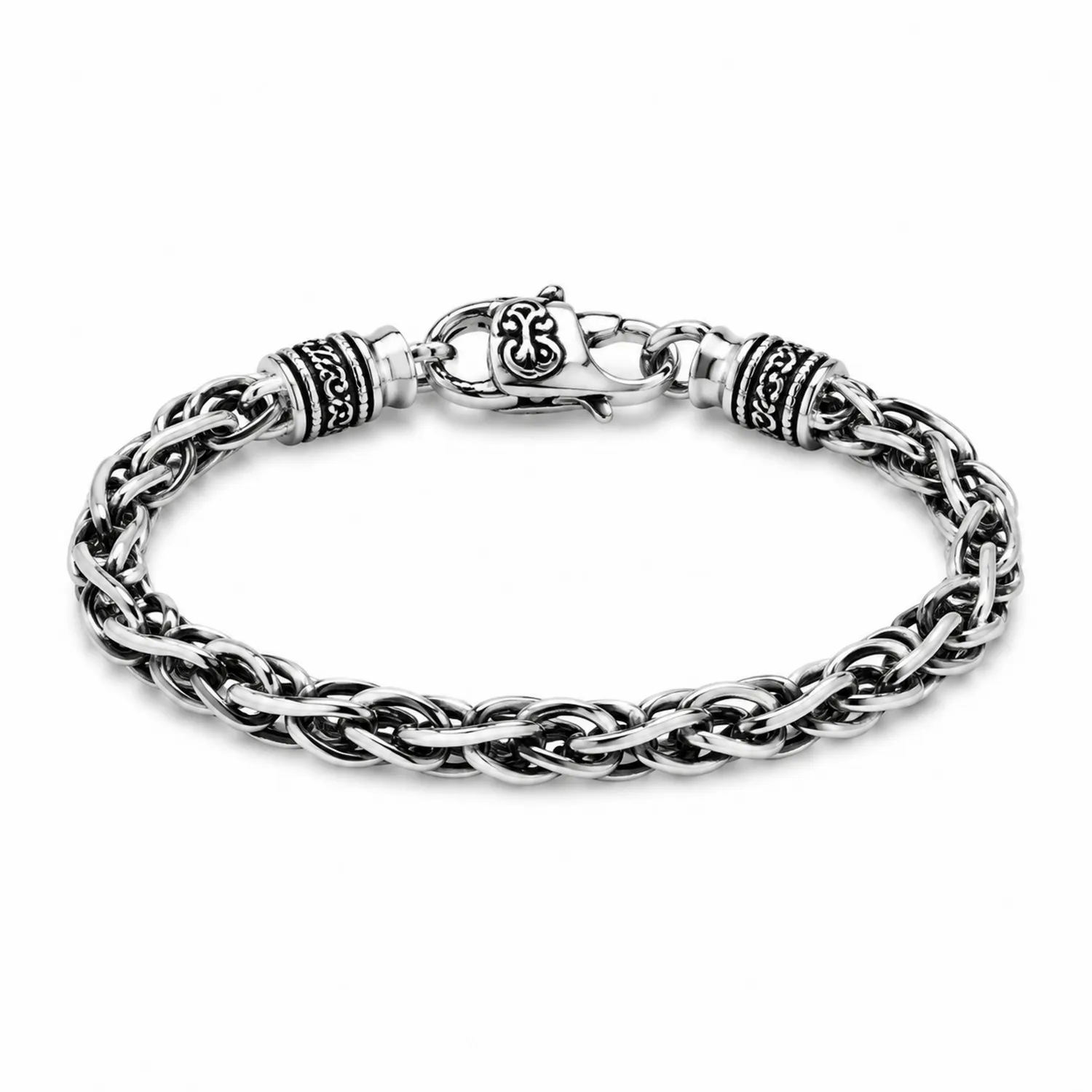 Bracelet Tressé en Argent avec Fermoir Mousqueton