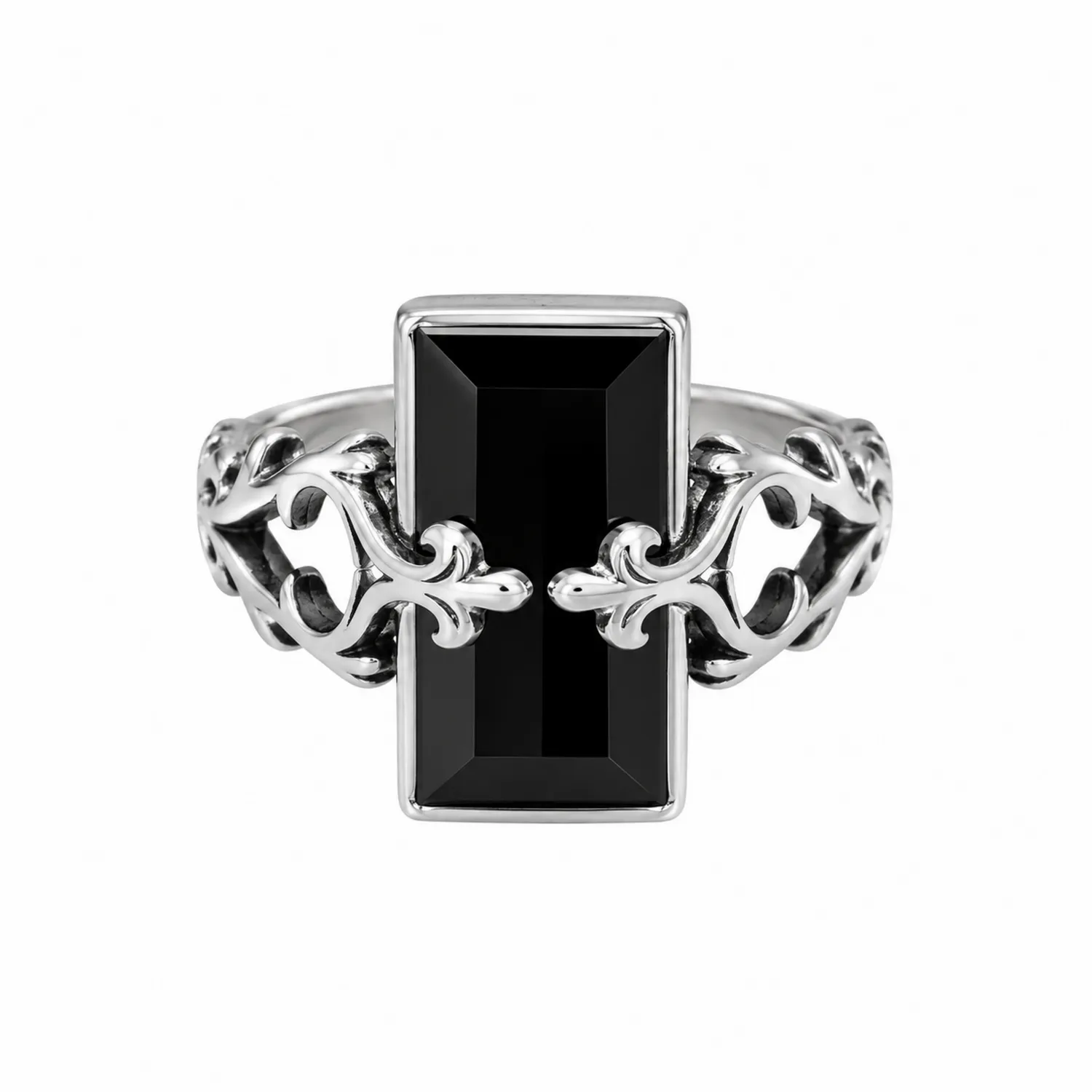 Bague gothique en argent avec onyx noir pour homme