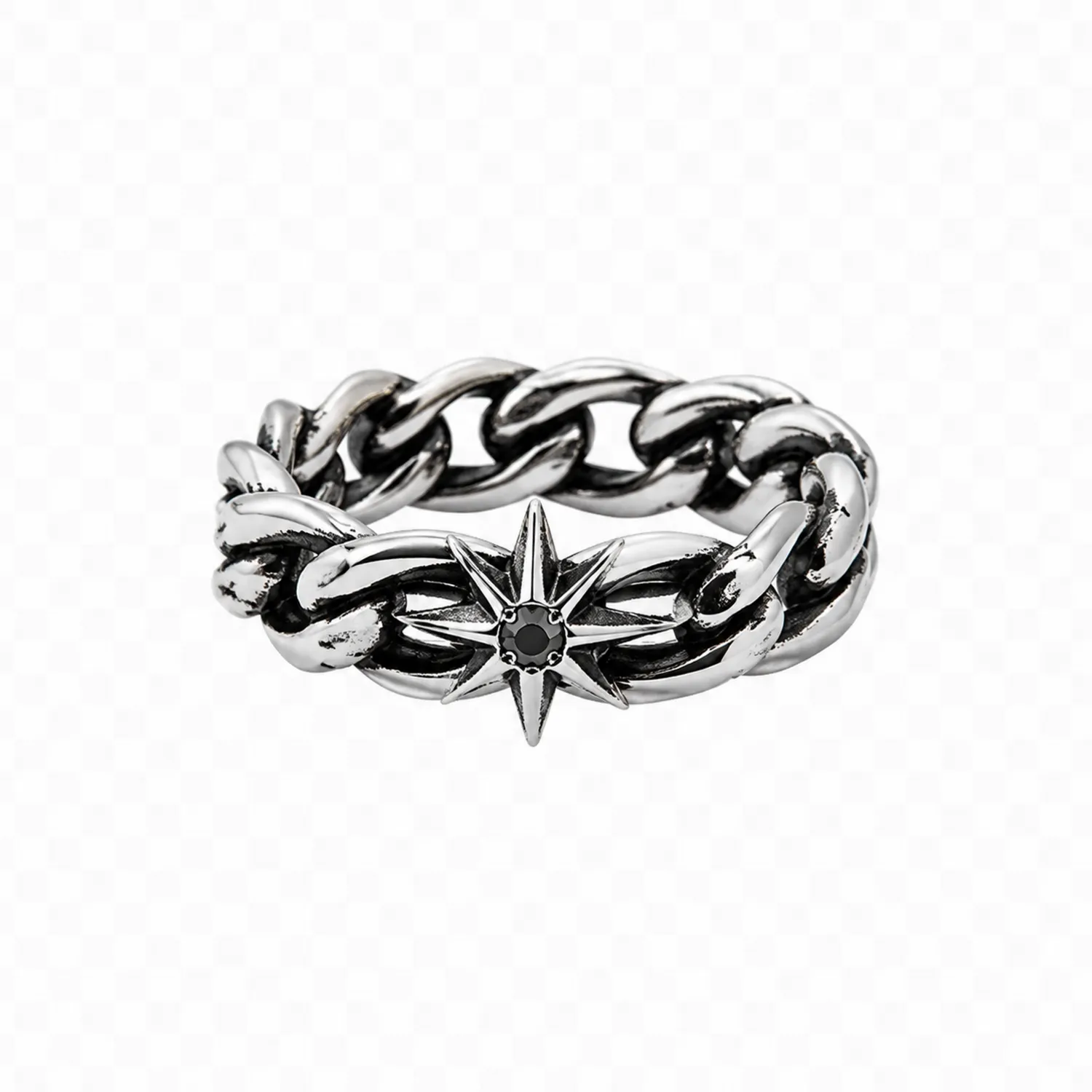 Bague Chaîne Argent Noir Étoile